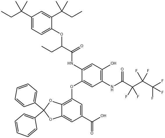 4-[2-[2-(2,4-Di-tert-pentylphenoxy)butyrylamino]-5-[(heptafluorobutyryl)amino]-4-hydroxyphenoxy]-2,2-diphenyl-1,3-benzodioxole-6-carboxylic acid 结构式