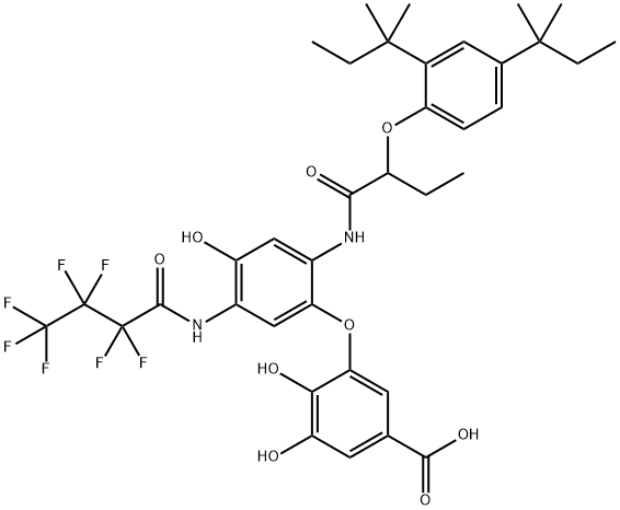 3-[2-[2-(2,4-Di-tert-pentylphenoxy)butyrylamino]-5-[(heptafluorobutyryl)amino]-4-hydroxyphenoxy]-4,5-dihydroxybenzoic acid 结构式