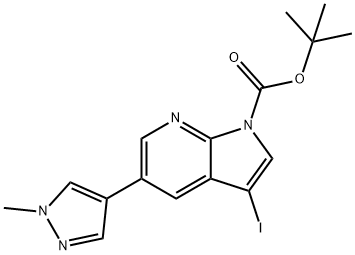 1H-Pyrrolo[2,3-b]pyridine-1-carboxylic acid, 3-iodo-5-(1-Methyl-1H-pyrazol-4-yl)-, 1,1-diMethylethyl ester 结构式