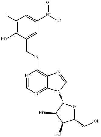 6-((2-hydroxy-3-iodo-5-nitrobenzyl)thio)-9-ribofuranosylpurine 结构式