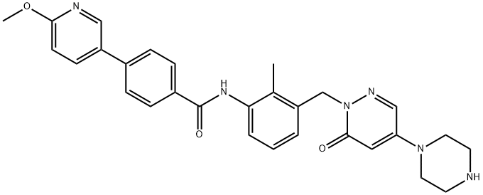 4-(6-甲氧基吡啶-3-基)-N-(2-甲基-3-((6-氧代-4-(哌嗪-1-基)哒嗪-1(6H)-基)甲基)苯基)苯甲酰胺 结构式