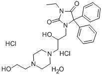 1-(4-(2-Hydroxyethyl)-1-piperazine-2-propanolo)-3-ethyl-5,5-diphenylhy dantoin 2HCl hydrate 结构式