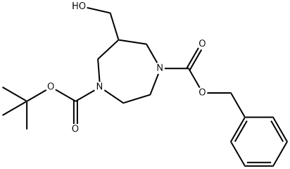 四氢-6-羟甲基-1H-1,4-二氮杂卓-1,4(5H)-二羧酸 1-叔丁酯 4-苯甲酯 结构式