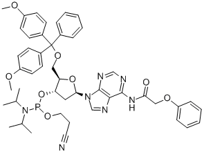 5'-O-[二(4-甲氧基苯基)苯基甲基]-2'-脱氧-N-(苯氧基乙酰基)-腺苷 3'-[2-氰基乙基 二异丙基亚磷酰胺] 结构式