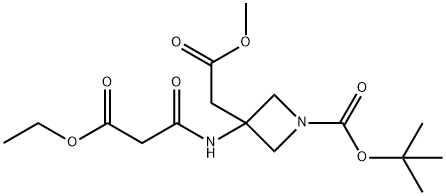 3-(3-乙氧基-3-氧代丙酰氨基)-3-(2-甲氧基-2-氧代乙基)氮杂环丁烷-1-羧酸叔丁酯 结构式