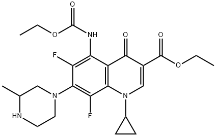 3-Quinolinecarboxylic acid, 1-cyclopropyl-5-[(ethoxycarbonyl)aMino]-6,8-difluoro-1,4-dihydro-7-(3-Methyl-1-piperazinyl)-4-oxo-, ethyl ester 结构式