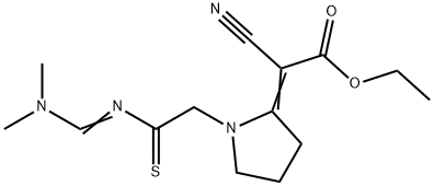 ethyl (2E)-2-cyano-2-[1-[((Z)-dimethylaminomethylidenethiocarbamoyl)me thyl]pyrrolidin-2-ylidene]acetate 结构式