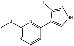 4-(3-碘-1H-吡唑-4-基)-2-(甲硫基)嘧啶 结构式