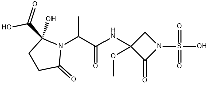 2-Hydroxy-1-[2-[(3-methoxy-2-oxo-1-sulfo-3-azetidinyl)amino]-1-methyl-2-oxoethyl]-5-oxoproline 结构式