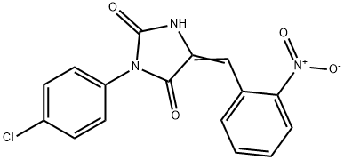 (5Z)-3-(4-chlorophenyl)-5-[(2-nitrophenyl)methylidene]imidazolidine-2, 4-dione 结构式