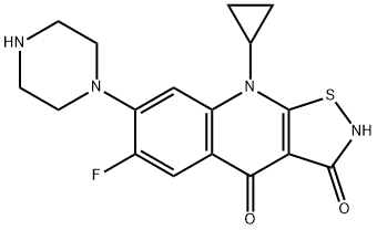 6-Fluoro-7-(piperazin-1-yl)-9-cyclopropylisothiazolo[5,4-b]quinoline-3,4(2H,9H)-dione 结构式