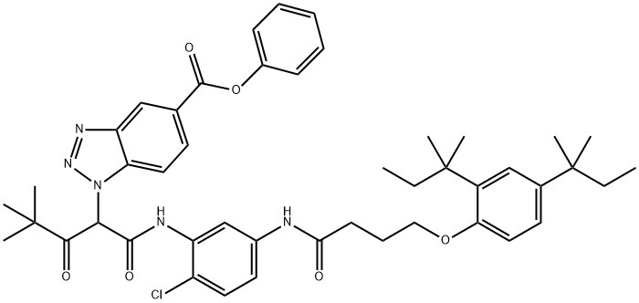 1-[1-[N-[2-Chloro-5-[4-(2,4-di-tert-pentylphenoxy)butyrylamino]phenyl]carbamoyl]-3,3-dimethyl-2-oxobutyl]-1H-benzotriazole-5-carboxylic acid phenyl ester 结构式