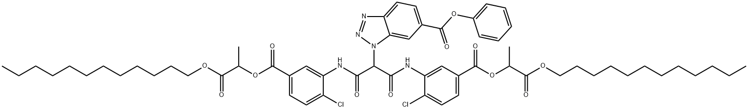 1-[Bis[[2-chloro-5-[[1-(dodecyloxycarbonyl)ethoxy]carbonyl]phenyl]carbamoyl]methyl]-1H-benzotriazole-6-carboxylic acid phenyl ester 结构式