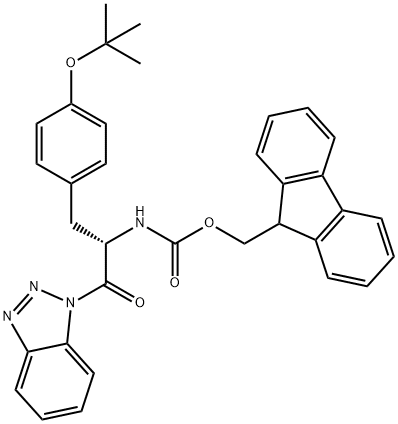 9H-芴-9-基甲基 N-[(1S)-2-(1H-苯并三氮唑-1-基)-1-[[4-(1,1-二甲基乙氧基)苯基]甲基]-2-氧代乙基]氨基甲酸酯 结构式