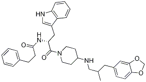 BenzenepropanaMide, N-[(1R)-2-[4-[[3-(1,3-benzodioxol-5-yl)-2-Methylpropyl]aMino]-1-piperidinyl]-1-(1H-indol-3-ylMethyl)-2-oxoethyl]- 结构式