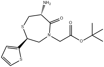 (2S,6R)-6-氨基-5-氧代-2-(2-噻吩基)四氢-1,4-硫氮杂卓-4-乙酸叔丁酯 结构式