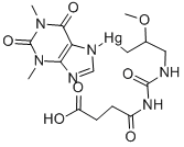 3-[3-(3-Carboxypropionyl)ureido]-2-methoxypropyl(1,2,3,6-tetrahydro-1,3-dimethyl-2,6-dioxo-7H-purin-7-yl)mercury(II) 结构式