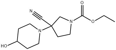 Ethyl 3-cyano-3-(4-hydroxypiperidin-1-yl)pyrrolidine-1-carboxylate 结构式