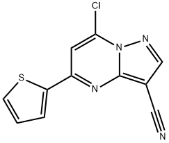 7-chloro-5-(thiophen-2-yl)pyrazolo[1,5-a]pyrimidine-3-carbonitrile 结构式