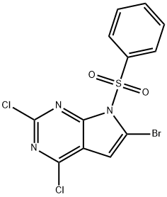 6-Bromo-2,4-dichloro-7-(phenylsulfonyl)-7H-Pyrrolo[2,3-d]pyrimidine 结构式