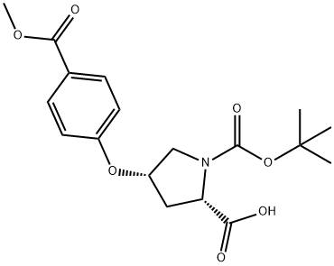 (2S,4S)-1-(tert-Butoxycarbonyl)-4-[4-(methoxy-carbonyl)phenoxy]-2-pyrrolidinecarboxylic acid 结构式