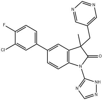 5-(3-氯-4-氟苯基)-3-甲基-3-(嘧啶-5-甲基)-1-(1H-1,2,4-噻唑-3-基)吲哚啉-2-酮 结构式