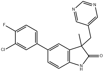 5-(3-氯-4-氟苯基)-1,3-二氢-3-甲基-3-(5-嘧啶甲基)-2H-吲哚-2-酮 结构式