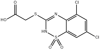 [[(5,7-Dichloro-2H-1,2,4-benzothiadiazine 1,1-dioxide)-3-yl]thio]acetic acid 结构式