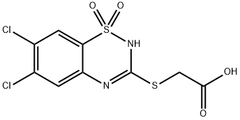 [[(6,7-Dichloro-2H-1,2,4-benzothiadiazine 1,1-dioxide)-3-yl]thio]acetic acid 结构式