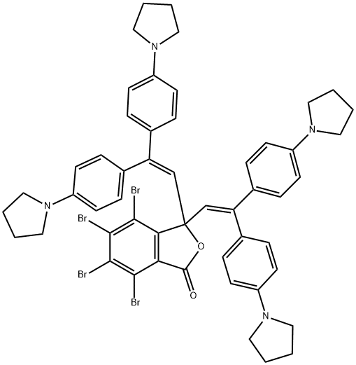 3,3-Bis[2,2-bis[4-(1-pyrrolidinyl)phenyl]vinyl]-4,5,6,7-tetrabromophthalide 结构式