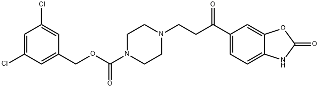 4-[3-氧代-3-(2-氧代-2,3-二氢苯并恶唑-6-基)丙基]哌嗪-1-羧酸 3,5-二氯苄酯 结构式
