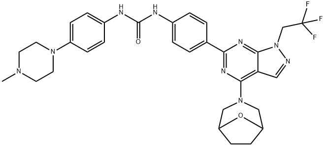 Urea, N-[4-(4-Methyl-1-piperazinyl)phenyl]-N'-[4-[4-(8-oxa-3-azabicyclo[3.2.1]oct-3-yl)-1-(2,2,2-trifluoroethyl)-1H-pyrazolo[3,4-d]pyriMidin-6-yl]phenyl]- 结构式