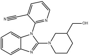 2-[2-[3-(羟基甲基)-1-哌啶基]-1H-苯并咪唑-1-基]-3-氰基吡啶 结构式