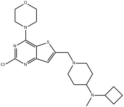 1-((2-氯-4-吗啉噻吩[3,2-D]嘧啶-6-基)甲基)-N-环丁基-N-甲基哌啶-4-胺 结构式