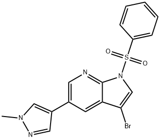 1H-Pyrrolo[2,3-b]pyridine, 3-broMo-5-(1-Methyl-1H-pyrazol-4-yl)-1-(phenylsulfonyl)- 结构式