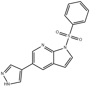 1H-Pyrrolo[2,3-b]pyridine, 1-(phenylsulfonyl)-5-(1H-pyrazol-4-yl)- 结构式