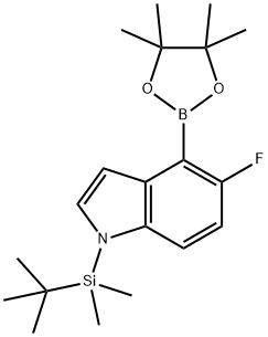 1-(叔丁基二甲基)-5-氟-4-(4,4,5,5-四甲基-1,3,2-二氧硼杂环戊烷-2-基)-1H-吲哚 结构式