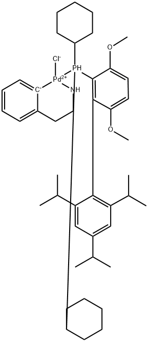 氯(2-二环己基膦基-3,6-二甲氧基-2',4',6'-三异丙基-1,1'-联苯)[2-(2-氨基乙基苯基)]钯(II) 结构式