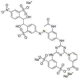 (tetrasodium 1-(4-(3-acetamido-4-(4'-nitro-2,2'-disulfonatostilben-4-ylazo)anilino)-6-(2,5-disulfonatoanilino)-1,3,5-triazin-2-yl)-3-carboxypyridinium) hydroxide 结构式