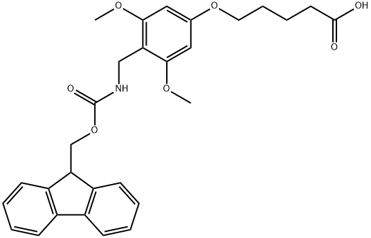 5-[4-[[[(9H-芴-9-基甲氧基)羰基]氨基]甲基]-3,5-二甲氧基苯氧基]戊酸 结构式