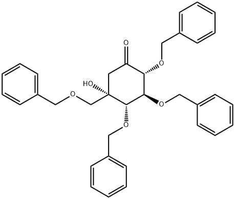 (2R,3S,4S,5S)-5-羟基-2,3,4-三(苄氧基)-5-[(苄氧基)甲基]-环己酮 结构式