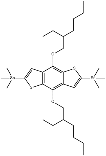1,1'-[4,8-双[(2-乙基己基)氧基]苯并[1,2-B:4,5-B']二噻吩-2,6-二基]双[1,1,1-三甲基锡] 结构式