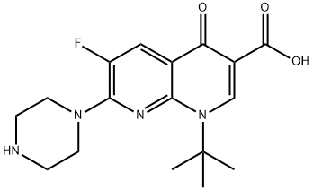 1-tert-Butyl-6-fluoro-1,4-dihydro-4-oxo-7-piperazino-1,8-naphthyridine-3-carboxylic acid 结构式