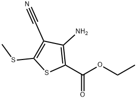 3-氨基-4-氰基-5-(甲基硫代)-噻吩-2-羧酸乙酯 结构式