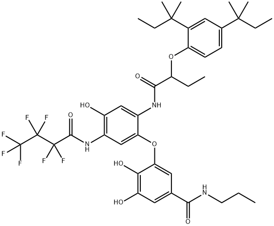 N-Propyl-3-[2-[2-(2,4-di-tert-pentylphenoxy)butyrylamino]-5-[(heptafluorobutyryl)amino]-4-hydroxyphenoxy]-4,5-dihydroxybenzamide 结构式