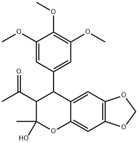 Ethanone, 1-(7,8-dihydro-6-hydroxy-6-methyl-8-(3,4,5-trimethoxyphenyl) -6H-1,3-dioxolo(4,5-g)(1)benzopyran-7-yl)- 结构式