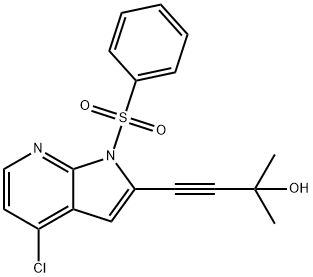 3-Butyn-2-ol, 4-[4-chloro-1-(phenylsulfonyl)-1H-pyrrolo[2,3-b]pyridin-2-yl]-2-Methyl- 结构式