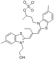 5,5'-二甲基-9-乙基-3-(2-羟乙基)-3'-(3-硫基丁基)硫碳菁甜菜碱 结构式