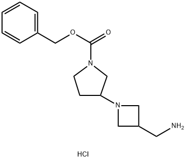 苄基3-(3-(氨基甲基)氮杂环丁烷-1-基)吡咯烷-1-羧酸酯二盐酸盐 结构式