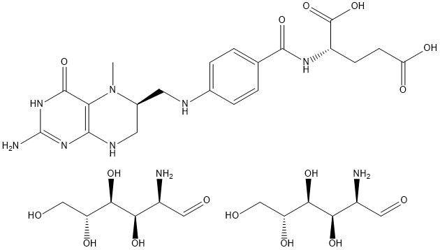L-5-甲基四氢叶酸氨基葡萄糖盐 结构式